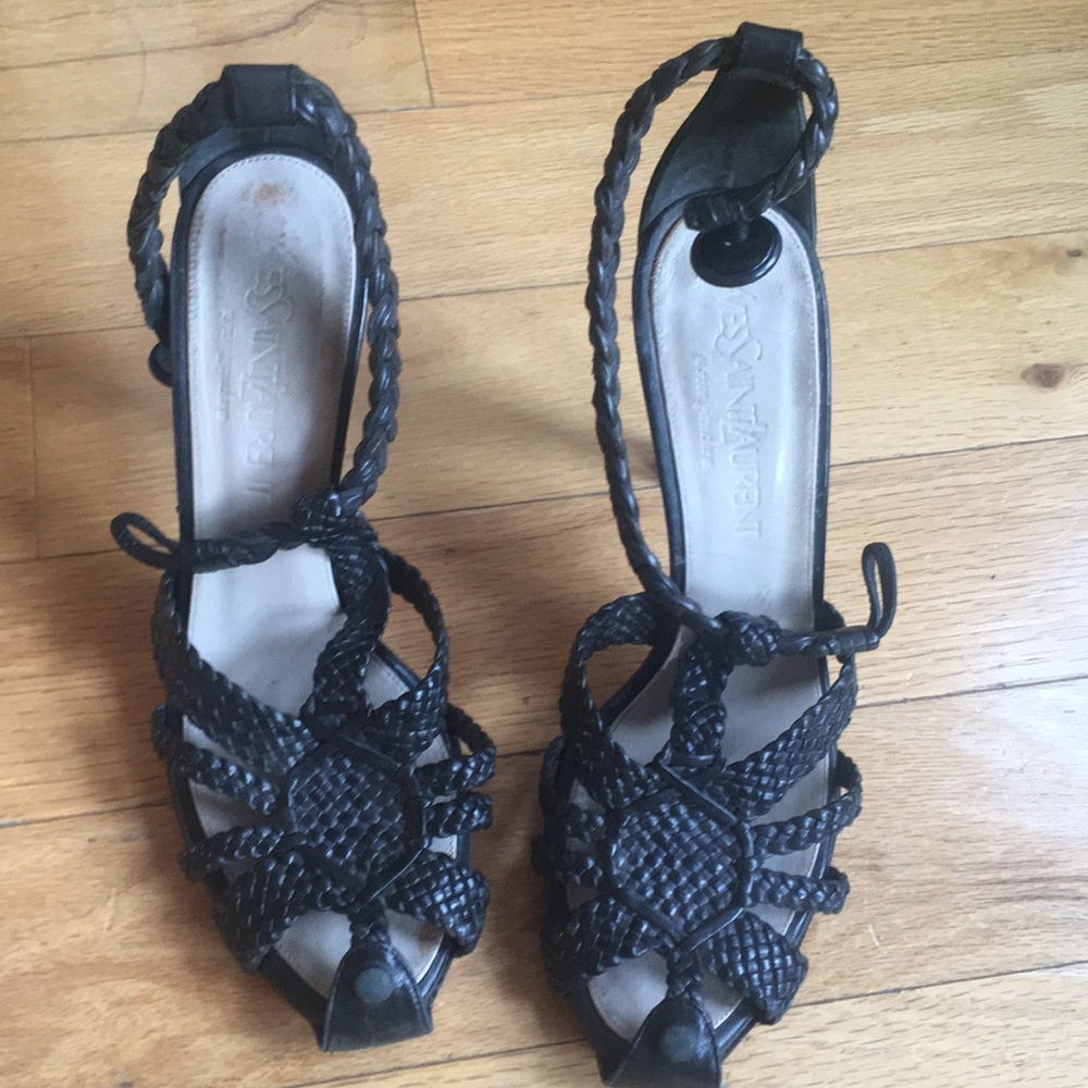 Black Yves Saint Laurent sandals size 38; 7.5